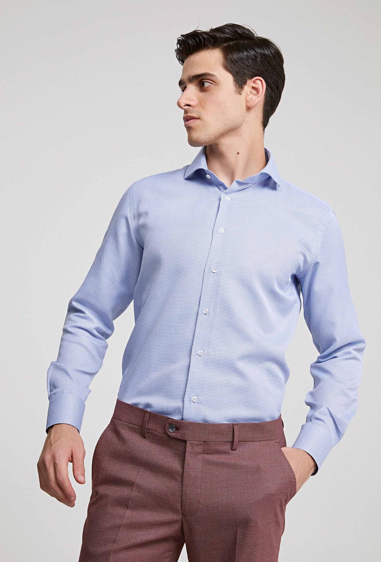 Ds Damat Slim Fit Mavi Armürlü Gömlek