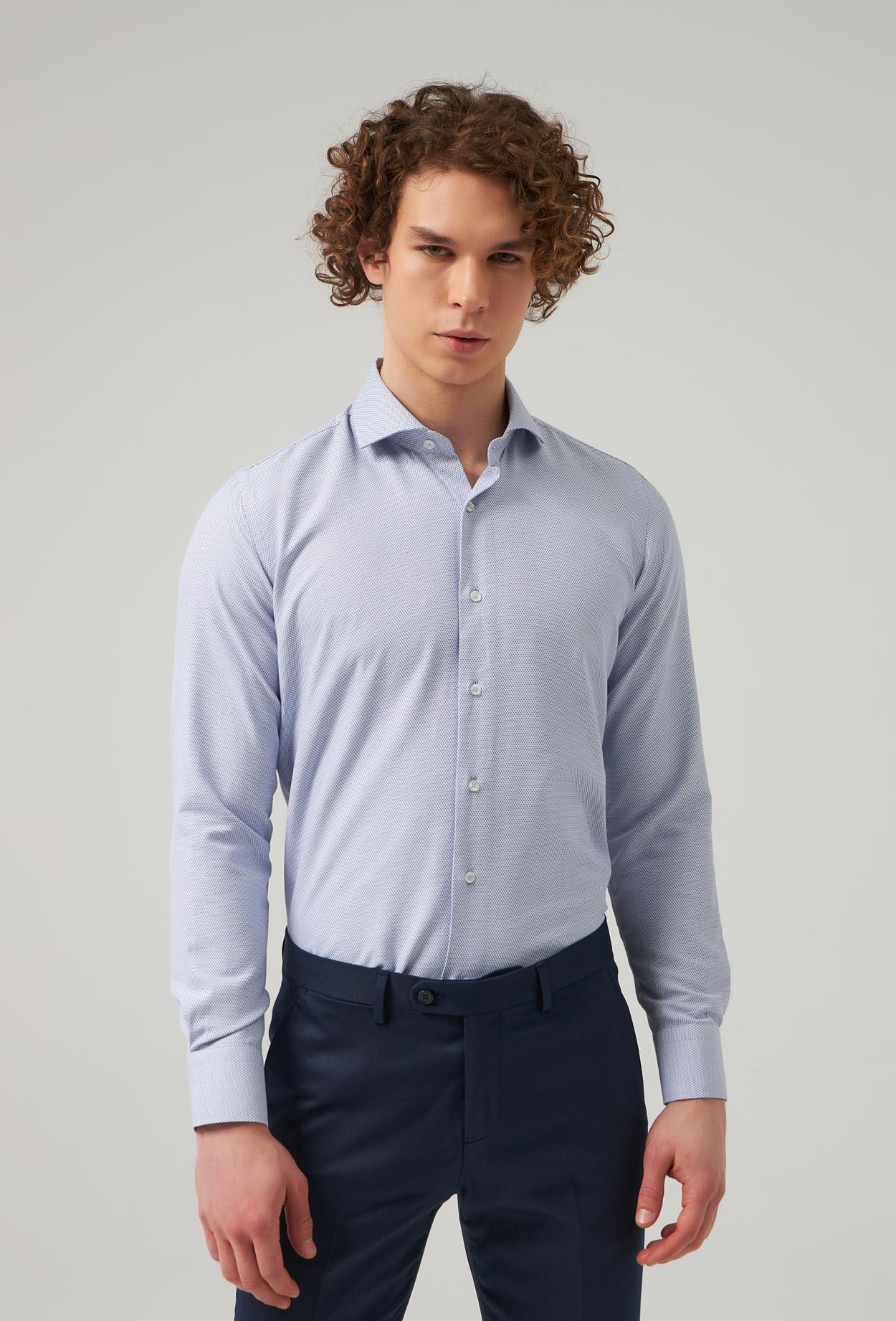 Ds Damat Slim Fit Lacivert Armürlü Gömlek