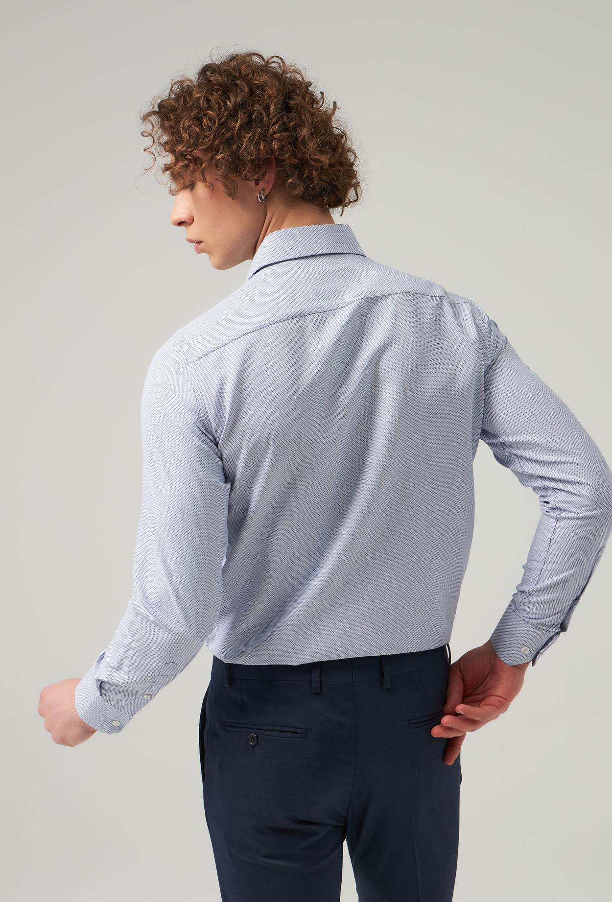 Ds Damat Slim Fit Lacivert Armürlü Gömlek