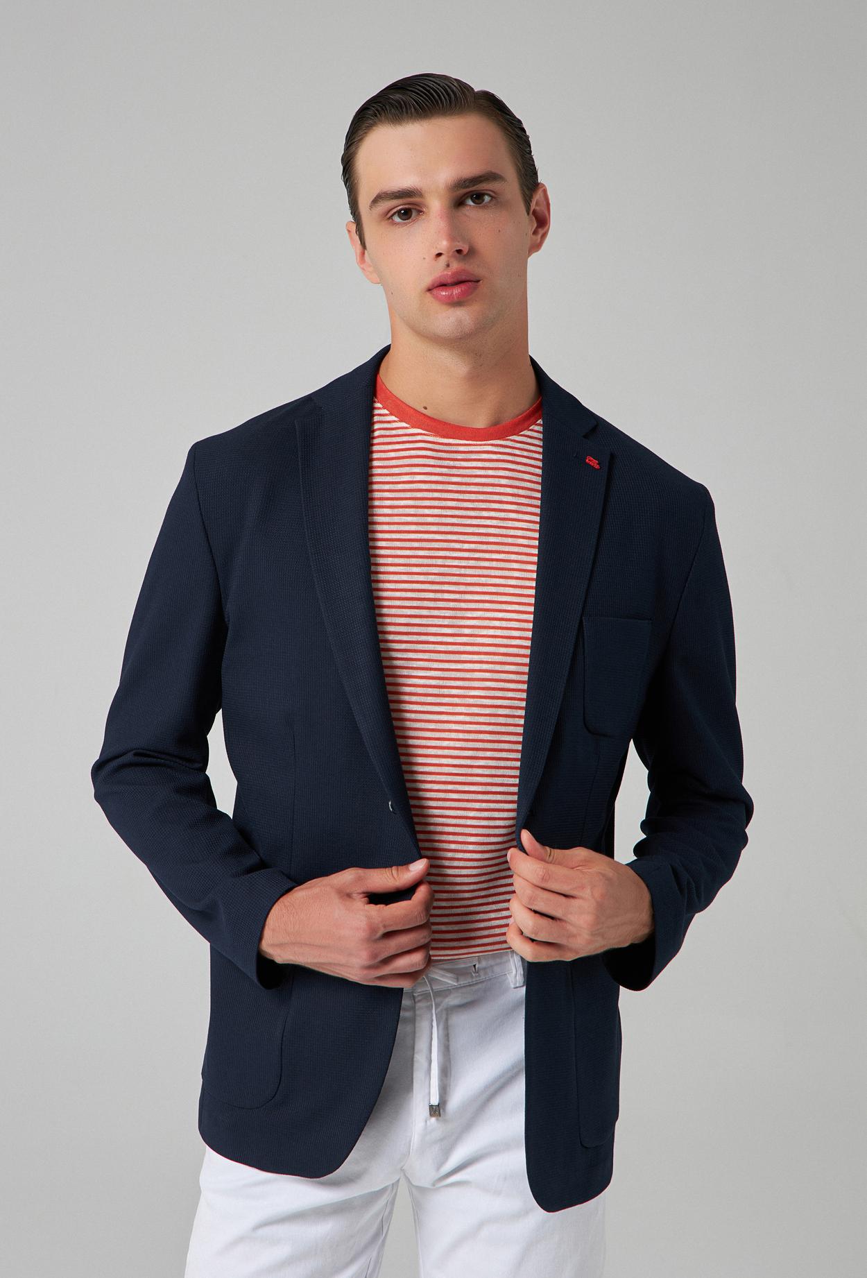 Twn Slim Fit Lacivert Armürlü Kumaş Ceket