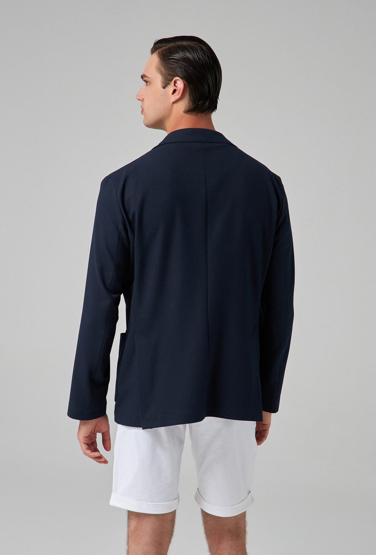 Twn Slim Fit Lacivert Armürlü Kumaş Ceket
