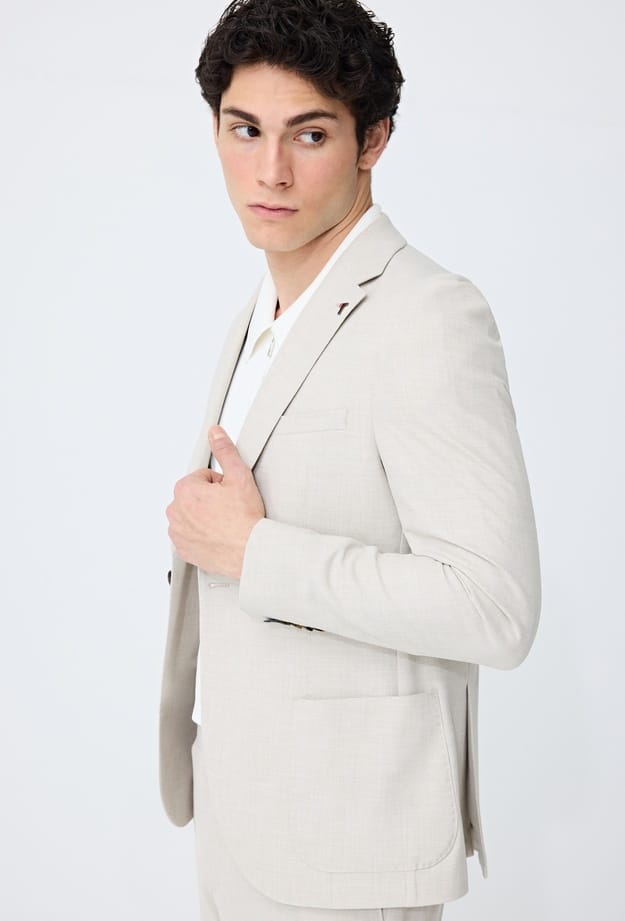 Tween Slim Fit Bej Armürlü Kumaş Ceket - 8684478885424 | Damat Tween