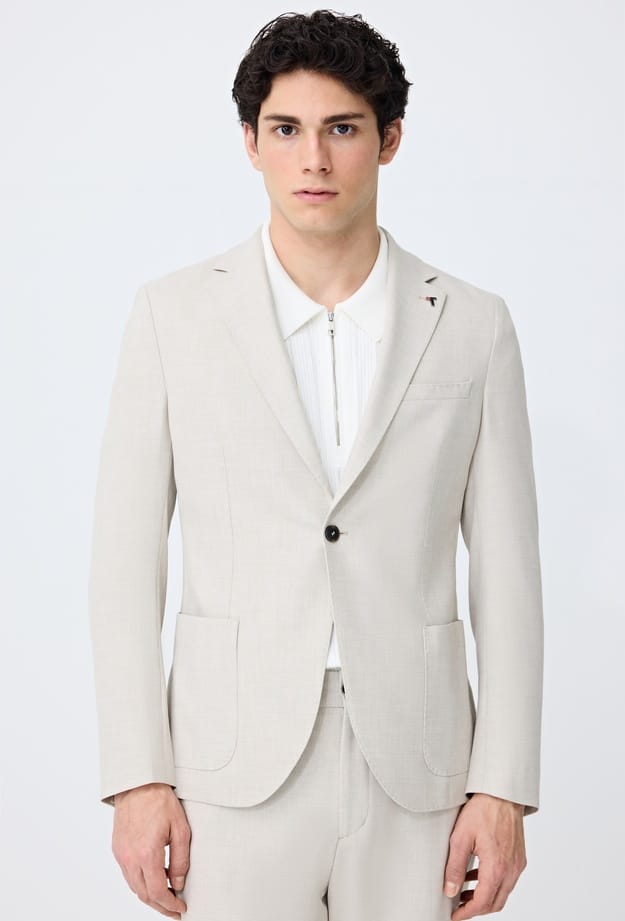 Tween Slim Fit Bej Armürlü Kumaş Ceket - 8684478885424 | Damat Tween