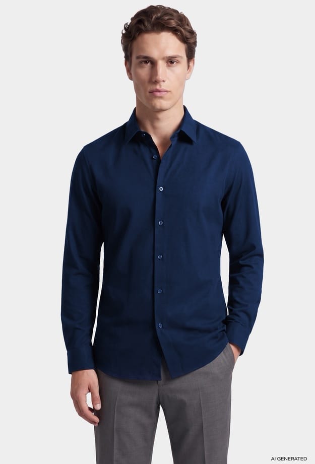 Tween Slim Fit Lacivert Fitilli Kadife Gömlek - 8684925044503 | Damat Tween
