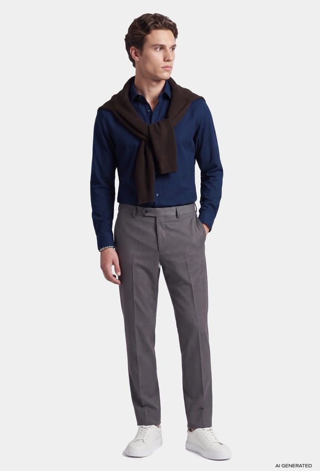 Tween Slim Fit Lacivert Fitilli Kadife Gömlek - 8684925044503 | Damat Tween
