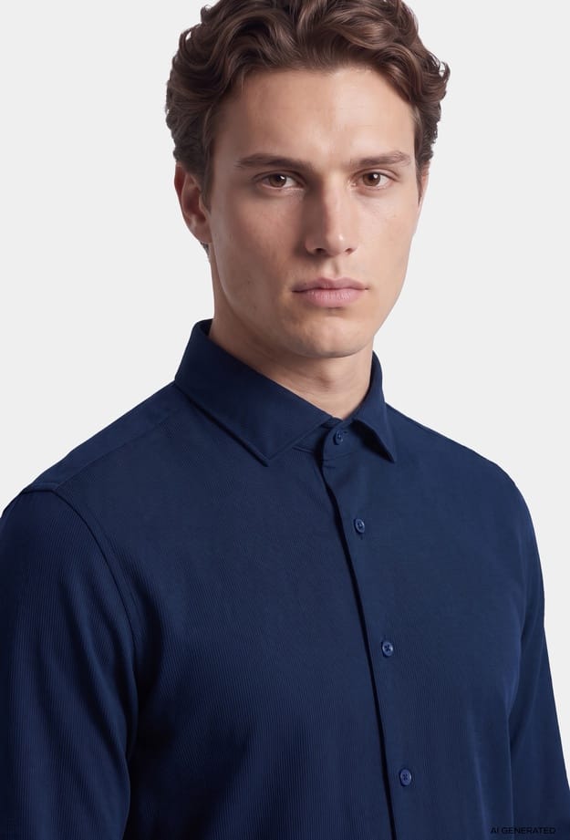 Tween Slim Fit Lacivert Fitilli Kadife Gömlek - 8684925044503 | Damat Tween