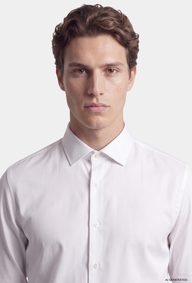 Tween Slim Fit Beyaz Fitilli Kadife Gömlek - 8684925044541 | Damat Tween